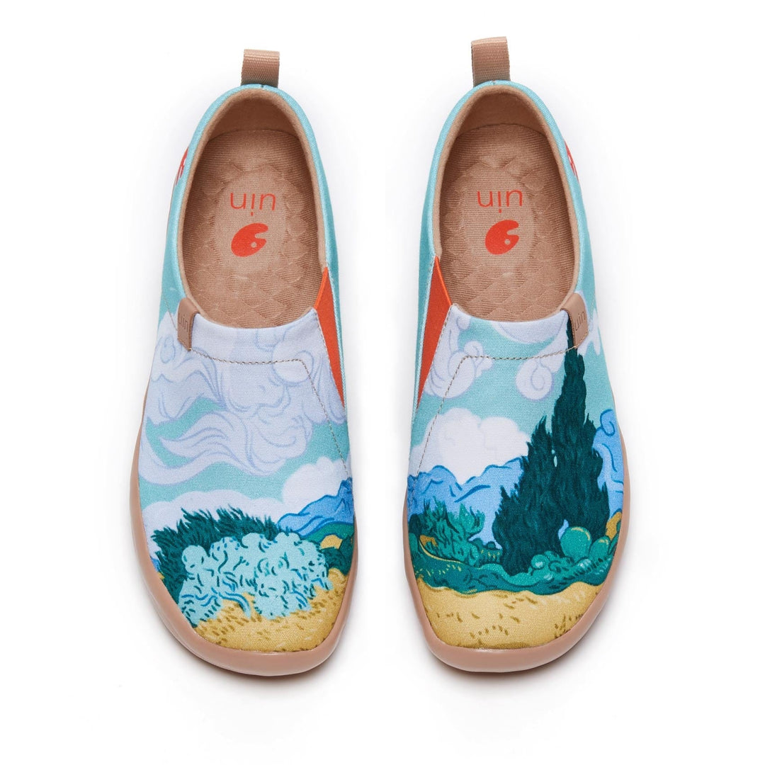 UIN Footwear Women Van Gogh Wheatfield with Cypresses Women Canvas loafers